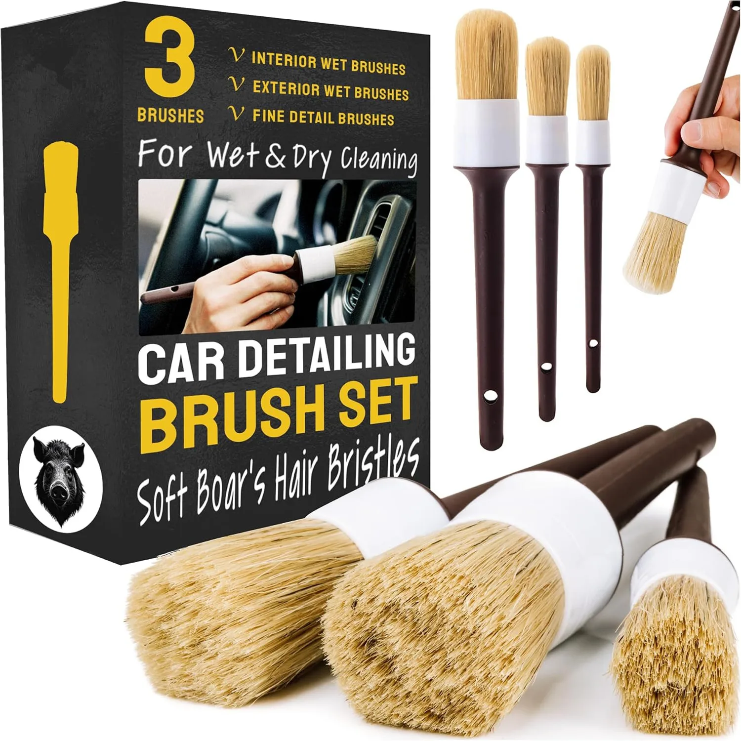 Набор щеток для детейлинга авт – обзор и цена Car Detailing Brush Set Boar Hair Interior