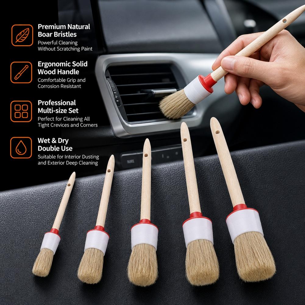 Набор из 5 щеток для ухода за  – обзор и цена Car Detailing Brush Set Boar Hair Interior